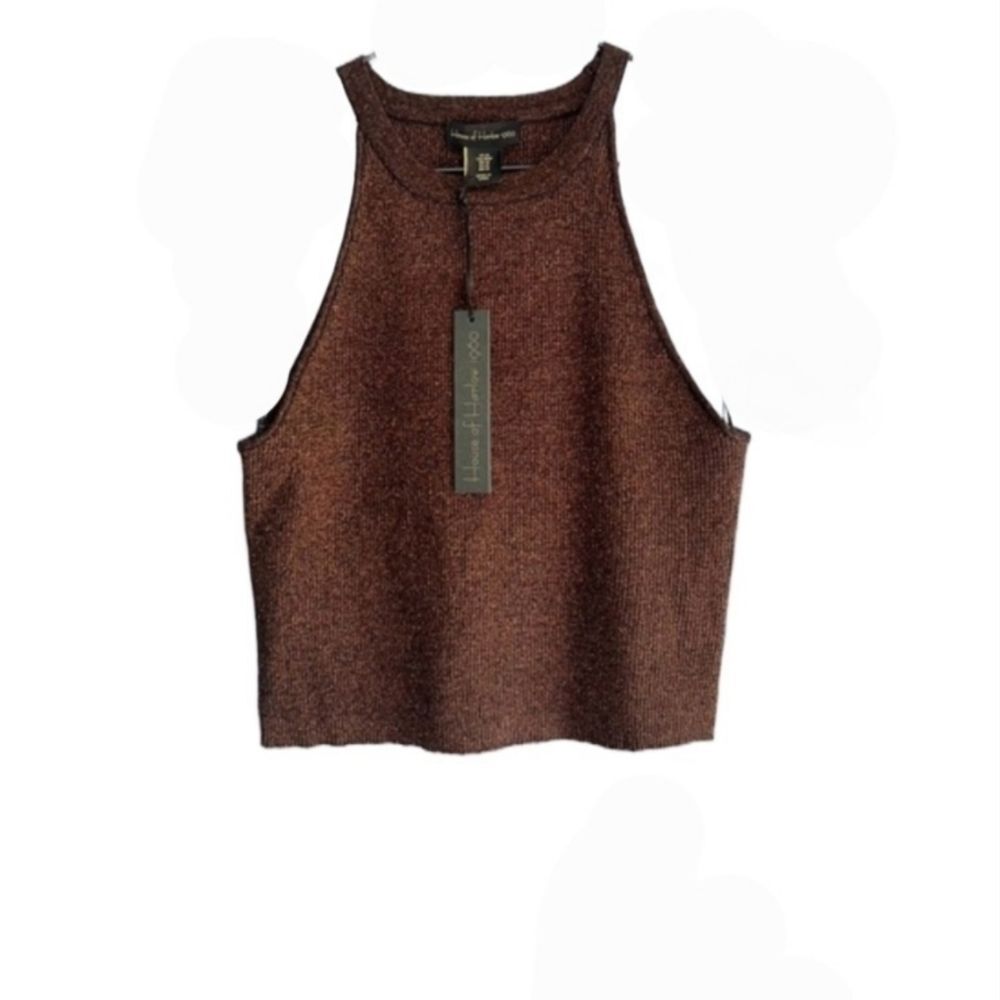 House Of Harlow 1960 High Neck Knit Ribbed Crop Top Size Large Bronze